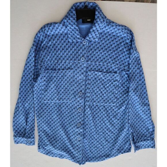 Monrow Women Sz S Blue L/S Button-Up Shirt & Jogger Pants Oversized 2-Pc Set - Picture 2 of 14